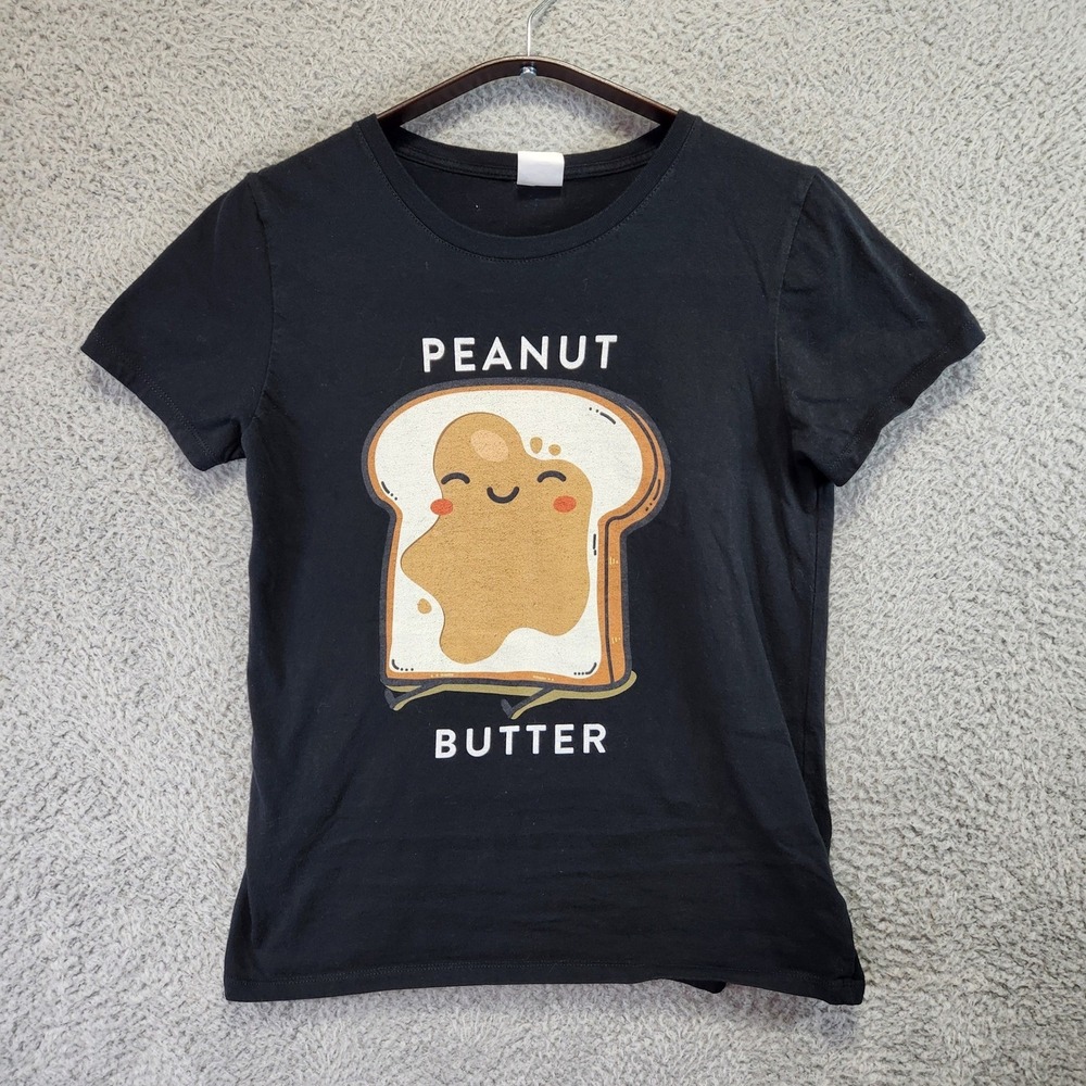 Peanut Butter Toast Graphic T-Shirt Womens Small Black Short Sleeve 100% Cotton